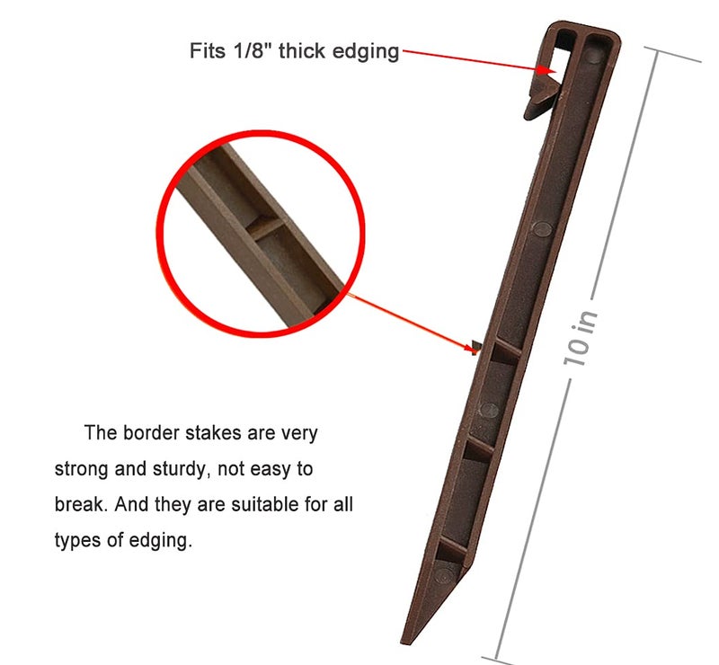 Inslat 30 PCS Brown Landscape Edging Garden Stakes  10 Inch Landscaping Anchoring Spikes Heavy Duty Plastic Garden Netting Ground Stakes Brown for Edging & Terrace Board - Image 3